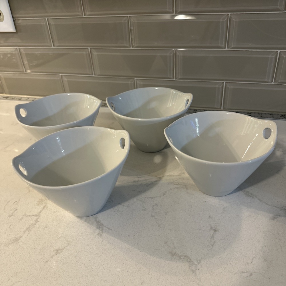 Crate & Barrel Kai White Porcelain Noodle Bowls Set Of Four 24oz